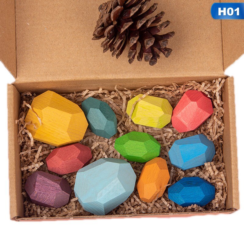 Regenboog Gekleurde Houten Stone Kids Bouwsteen Educatief Speelgoed Creatieve Nordic Stijl Stapelen Blok Spel Kinderen: H01