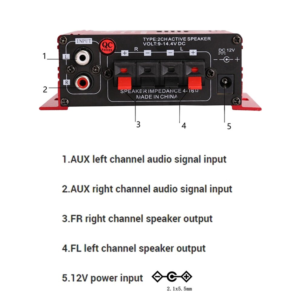 Auto Versterker Mini Computer Nachtkastje Versterker Helder Geluid Ultra Low Noise MP3 Speaker 2CH Dc 12V 20W Auto versterker