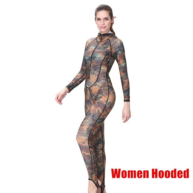 Vrouwen Een Stuk Wetsuit 1 Mm Duikpak Camo Surf Pak Waterdicht Uv Zon Ademende Zwemmen Duiken Snorkelen: with hood / XL