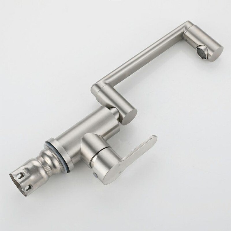 360 Degree Rotating Brushed Deck Mounted Cold Water Mixer Tap Solid Swivel Folding Kitchen Sink Basin Faucet