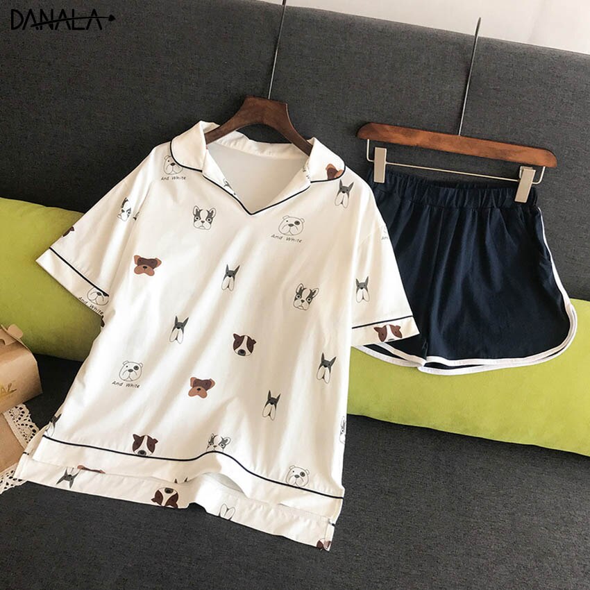 Danala Sexy Katoen Vrouwen Nachtkleding Sets Zomer Dieren Print Soepel Korte Mouw Pyjama Sets Vrouwen Vogue Homewear Nachtkleding: M