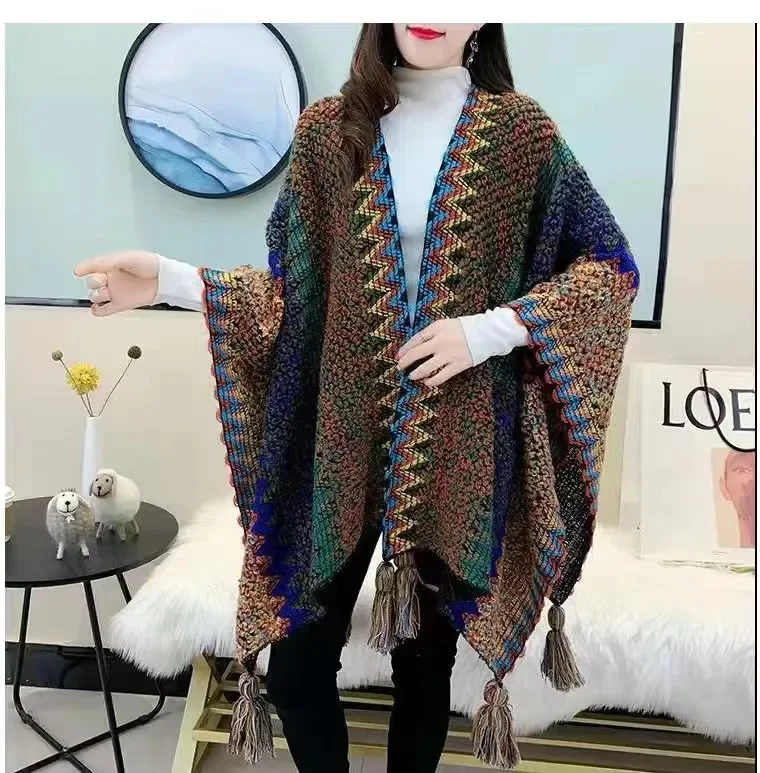 Autumn Overcoat Jackets for Women Casual Winter Clothes Women Vintage Coats Sweater Ethnic Style Cloak Cardigan: ROYAL BLUE