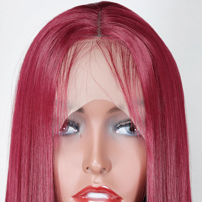 Bm Licht Donker Wijn Rode Zijdeachtige Rechte Synthetische Lace Front Pruik Hittebestendige Vezel Haar Natuurlijke Haarlijn Midden Deel Voor vrouwen