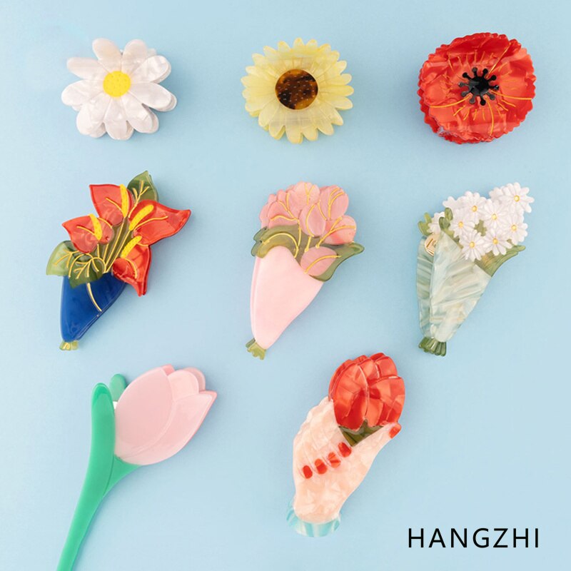 HANGZHI INES – pince à cheveux en forme de marguerite française, lèvres tulipe, acétate, pince à cheveux, épingle à cheveux, accessoires de tête à la pour femmes et filles,