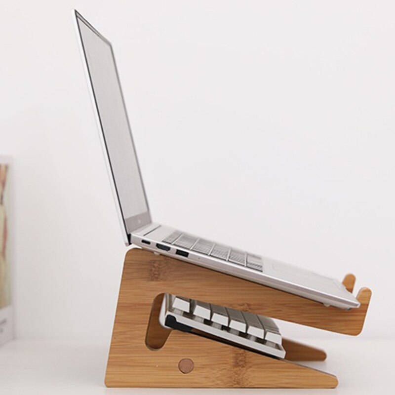 N0HC Draagbare Houten Laptop Stand Verticale Koeling Beugel Voor Notebook Tabletten Pro Air Pad Hout Houder Verstelbare Voor 15&#39;&#39;