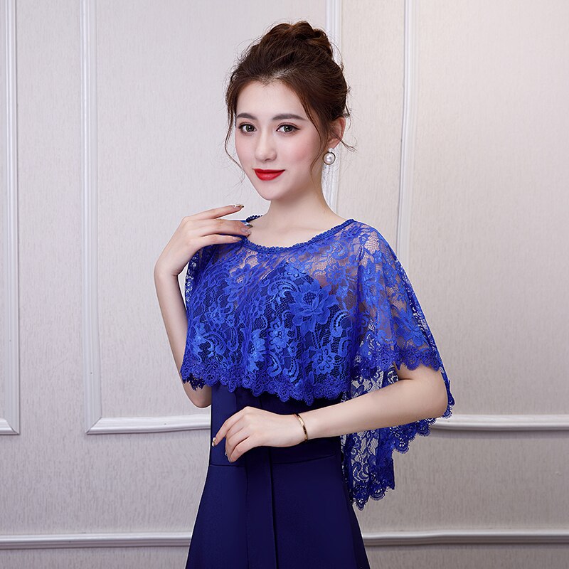 Veste de mariée élégante en dentelle bleu Royal, boléro, devant, court, Long derrière, élégante