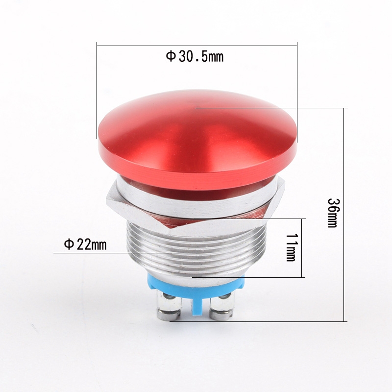 16mm/19mm/22mm,Panel Metal Switch With Screw,No Welding Big Head Momentary Not Fixed Push Button Auto Reset,200V 2A 1NO