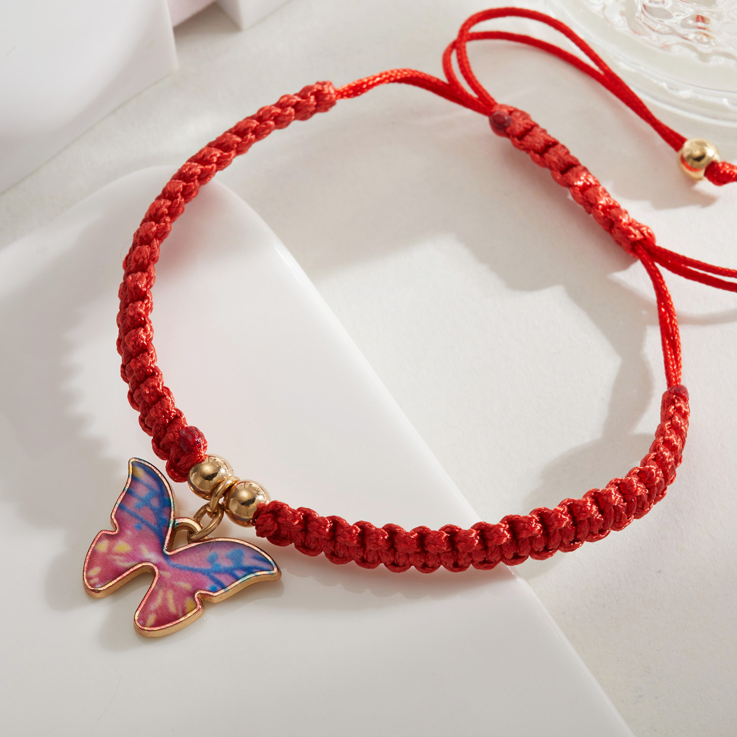 Colorul Cute Butterfly Bracelet for Women Charm Bracelet Adjustable Red Rope Chain Anklet Children Girl Jewelry: Pink Colorful