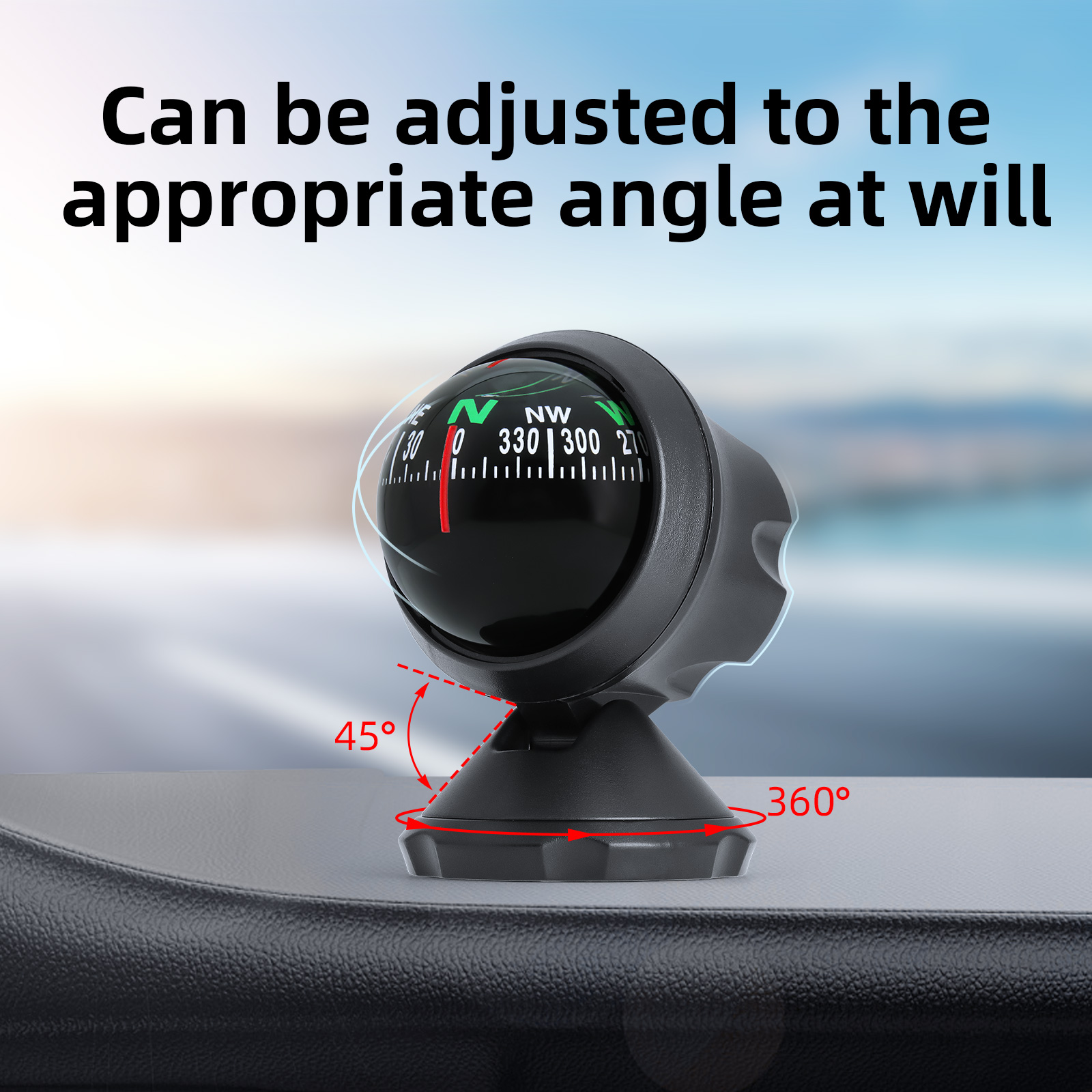 AD Mini Car Navigation Compass 360 ° Rotary Adjustable Spherical Dashboard Guide Compass For Boat Vehicle Car Ball Compass
