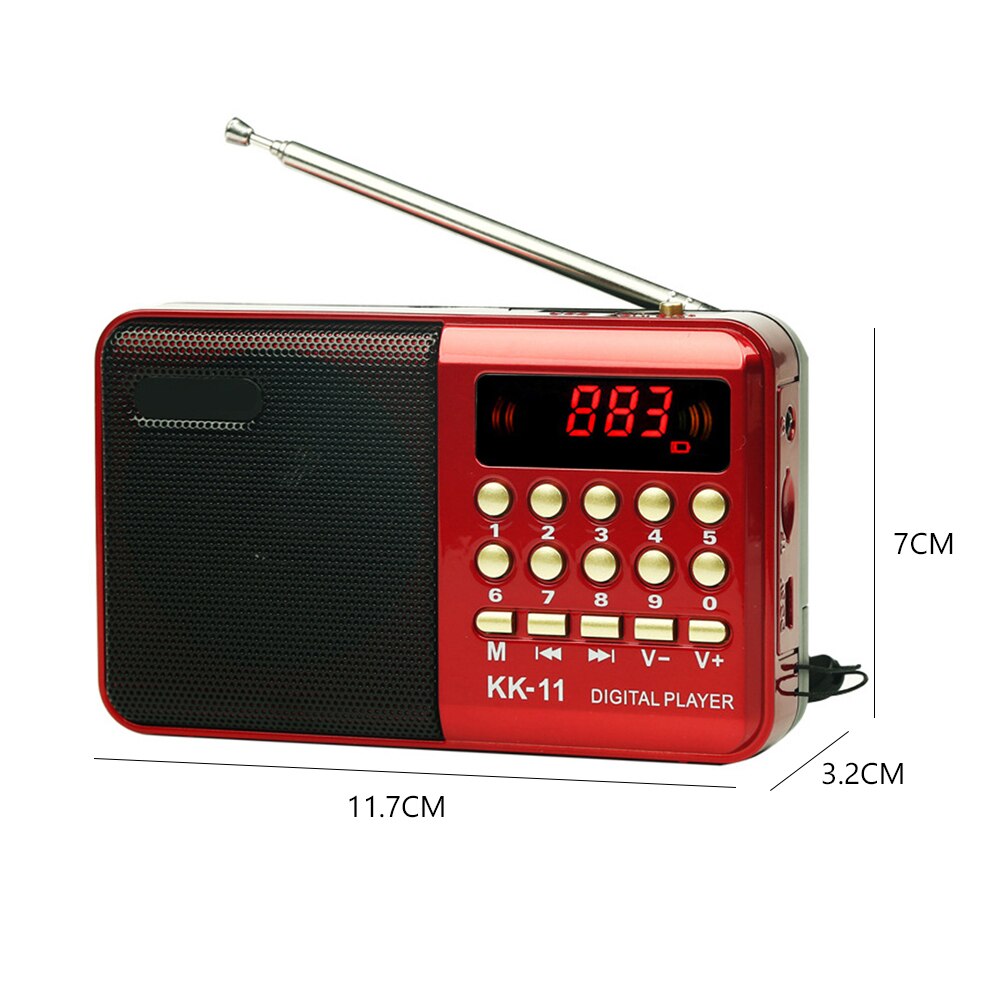 Mini Portable Radio Handheld USB Rechargeable Radio FM USB TF MP3 Player Digital Speaker Telescopic Antenna with Charging Cable