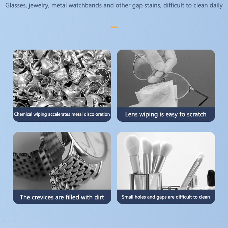 Limpiador de gafas ultrasónico Midea, limpiador de gafas con luz azul completamente automático USB, máquina de limpieza de joyas multifuncional para el hogar