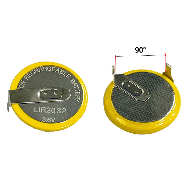 2 pces/5 pces lir2032 cr2032 bateria recarregável 3.6v 2032 baterias de íon de lítio solda 90/180 ° para luzes LED de chave remota inteligente