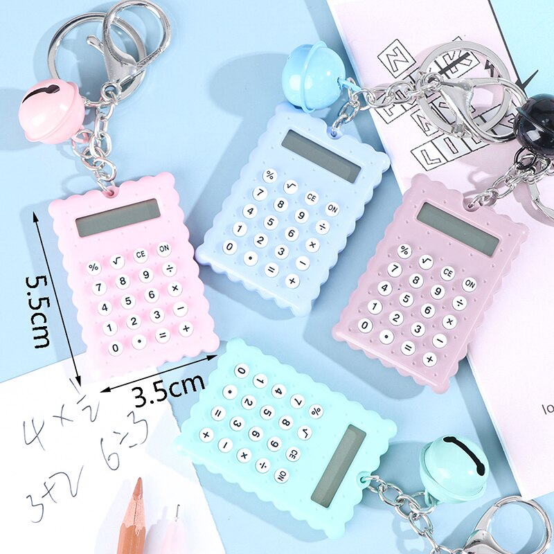 Mini llavero Kawaii con forma de galleta, portátil, calculadora de dígitos, herramienta para estudiantes