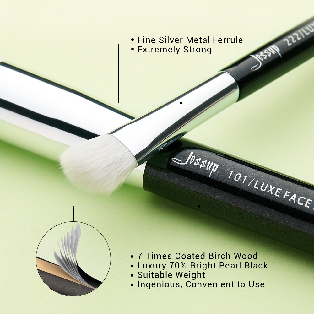 Jessup sort/sølv makeup børster sæt make up børste værktøj kit foundation pudder børster naturligt-syntetisk hår