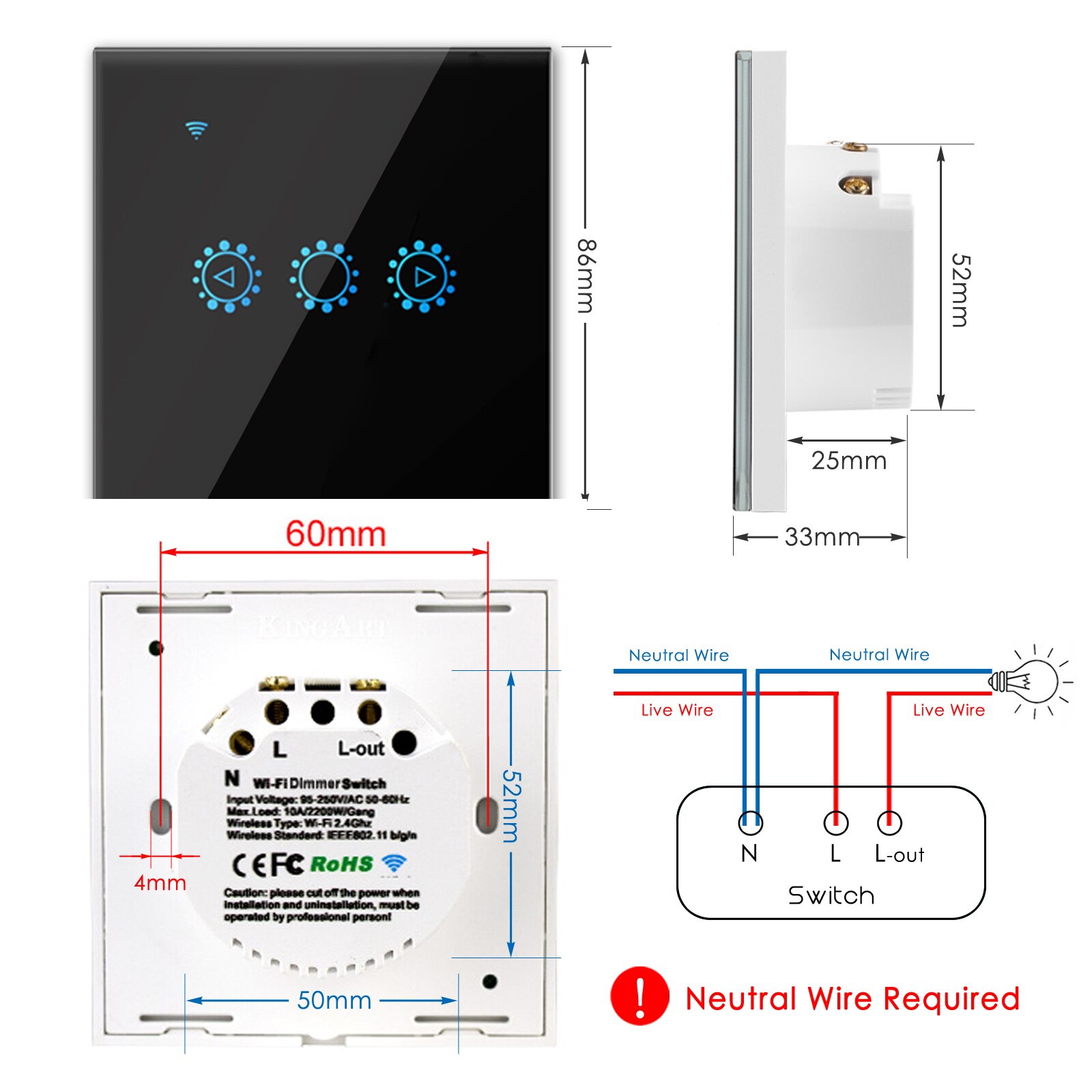 Wifi lysdæmper smart light touch wall switch 220v 110v ewelink app arbejde med alexa google home eu us hvid sort guld wifi lysdæmper
