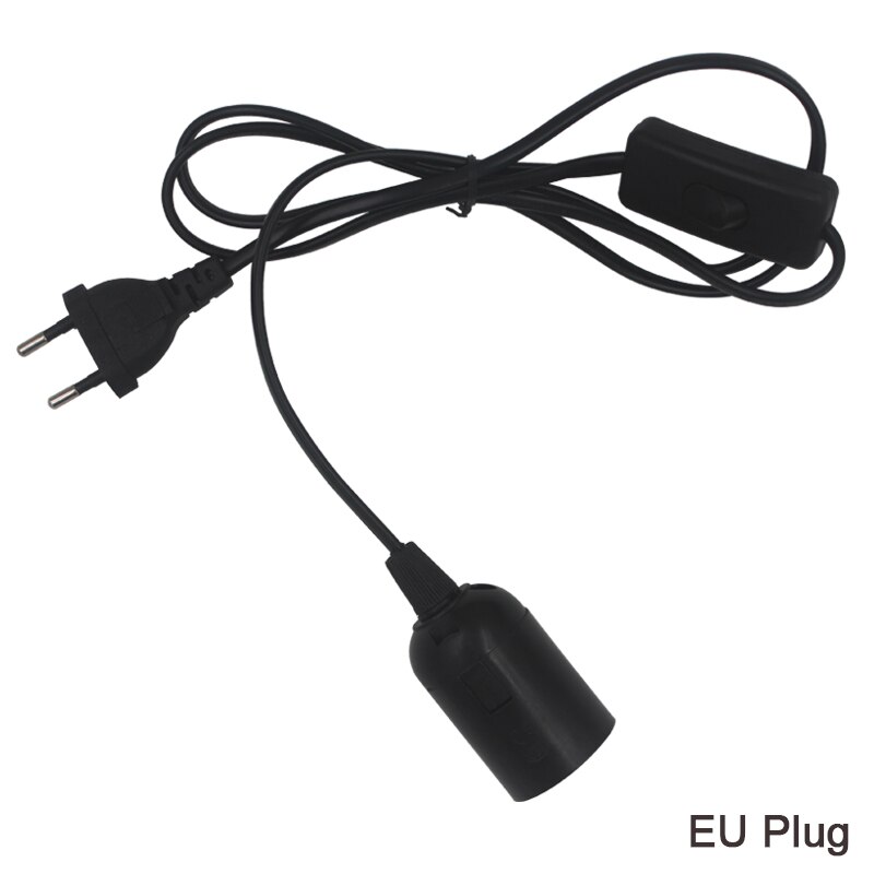Cable de alimentación de 1,8 m Bases de lámpara E27 enchufe de la UE con interruptor, Cable para bombilla LED colgante e27, soporte de casquillo de suspensión: Black