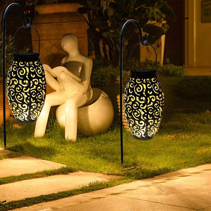 Solar Lanterns Outdoor Hanging, 2 Pack Solar Lights Outdoor Decorative, Cylinder Night Light Tree Lanterns