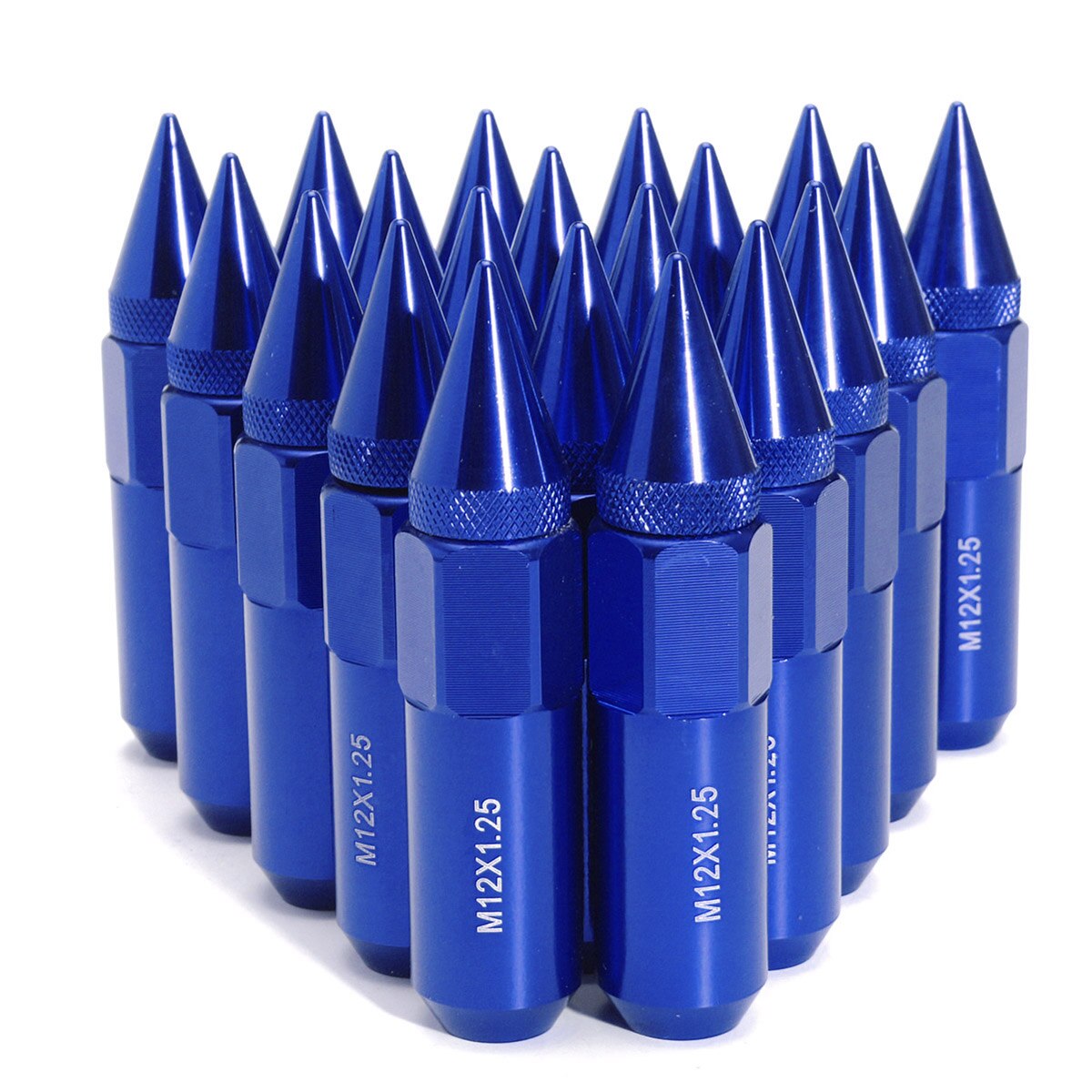 20 Pcs Aluminium M12X1.25 Auto Wielen Velgen Wielmoeren w/Spiked 60mm Uitgebreide Tuner Blauw/Rood/ zwart