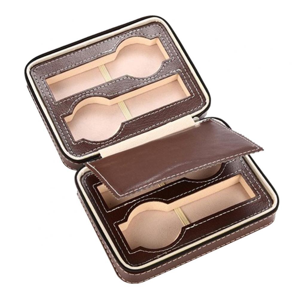 2/4/8 Grid Watch Jewelry Storage Box Faux Leather Zipper Multi-Functional Organizer Display Case Portable Watch Organizer: Brown 4 Grid