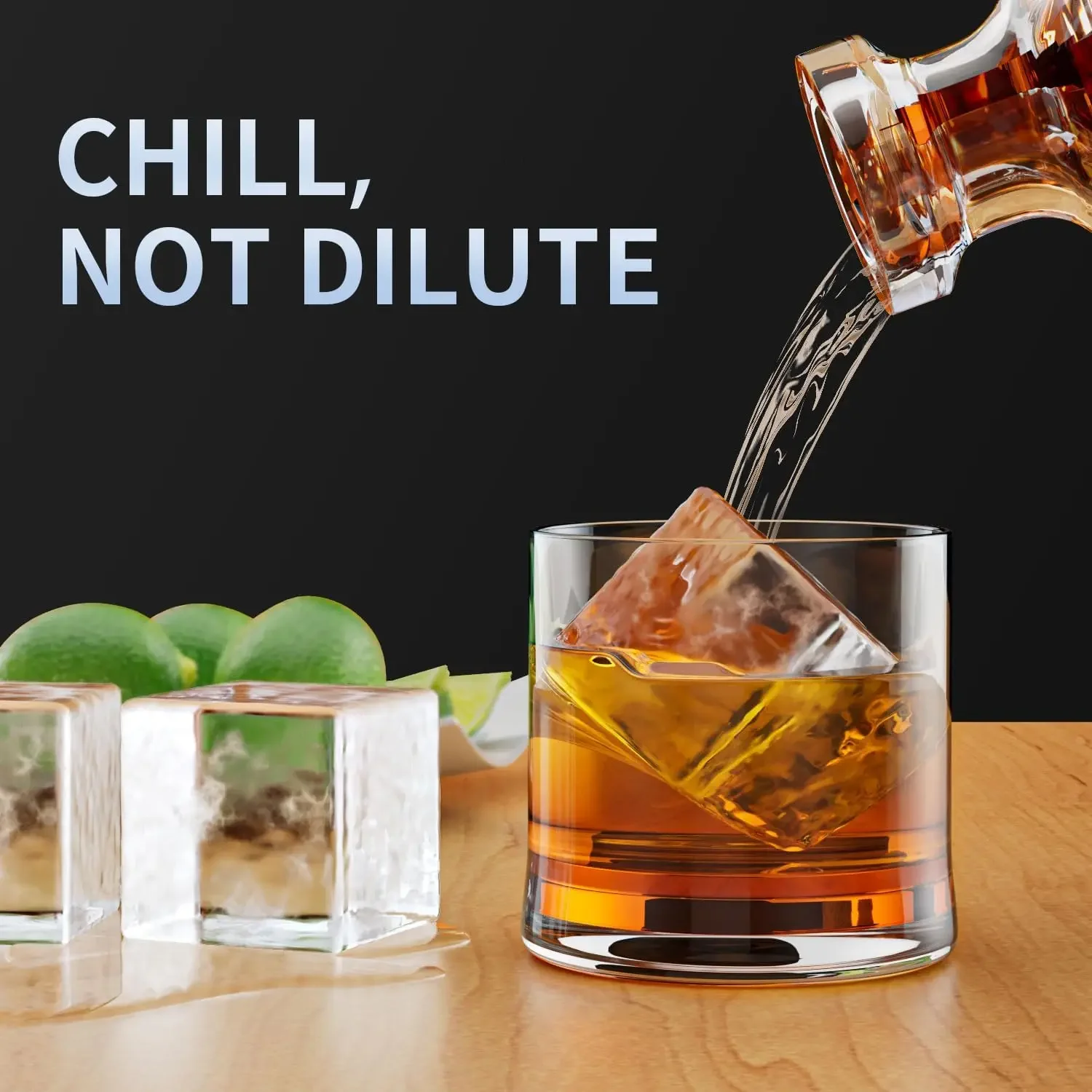 Large Ice Cube Tray for Whiskey Big Square Ice Cube Maker for Cocktail Silicone Old Fashioned Ice Cube Trays Huge Cubed Ice Tray