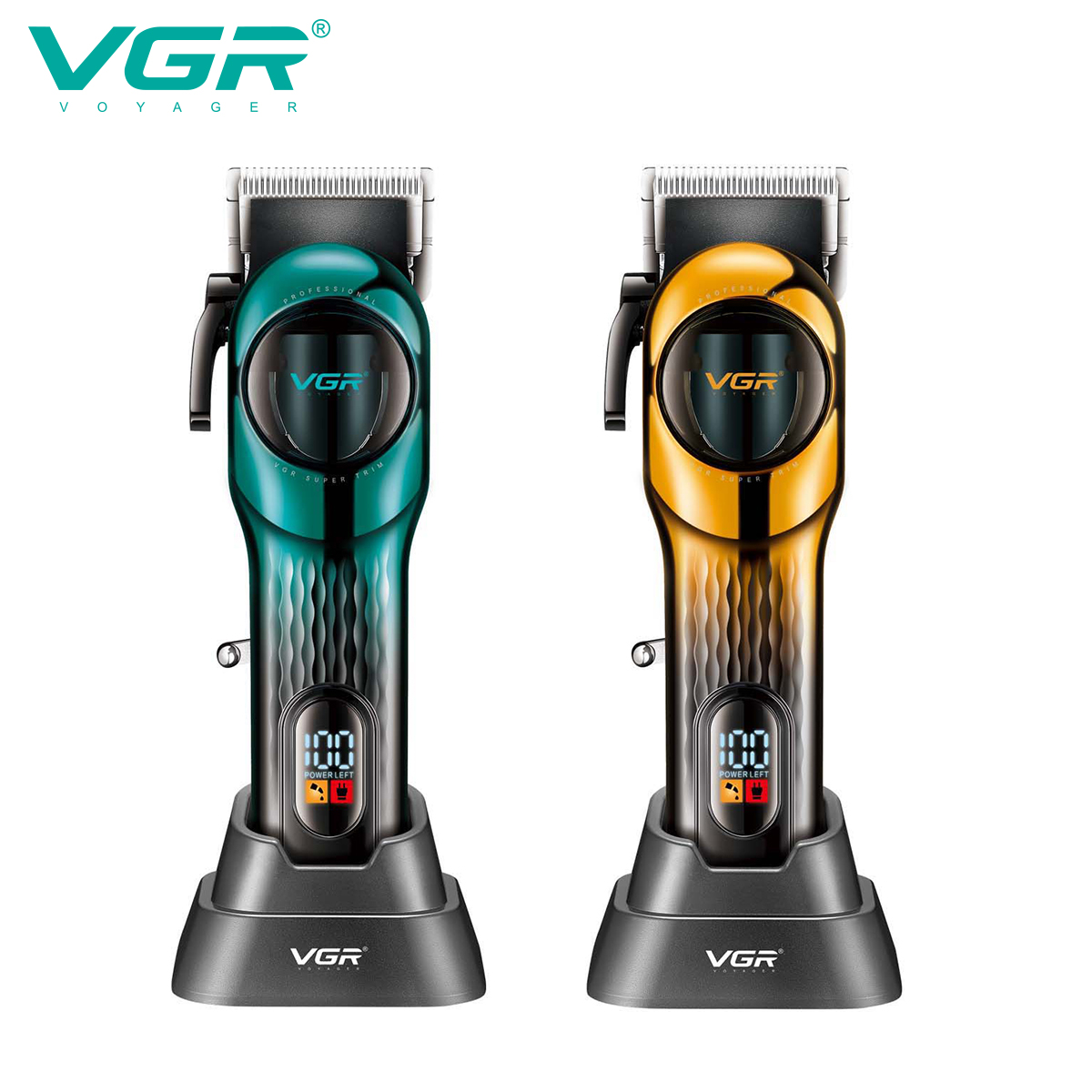 Cortadora de pelo recargable digital inteligente VGR 166 con base de cinta degradada cizalla de empuje eléctrica ajustable
