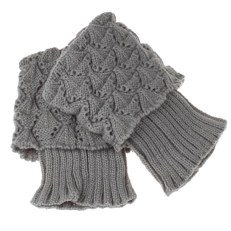 1pair Stretch Boot Cuffs Women Winter Short Crochet Grain Shell Knit Leg Warmers Foot Cover Toppers Socks NIN668: Gray