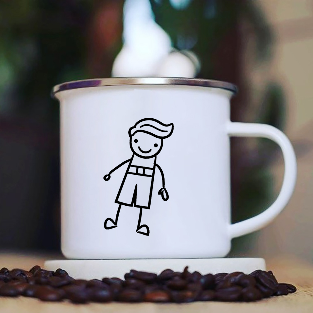Boy Girl Stick Figure Couples Enamel Coffee Tea Mugs Lovers Party Wine Beer Drink Juice Cocoa Cups Valentine's Day