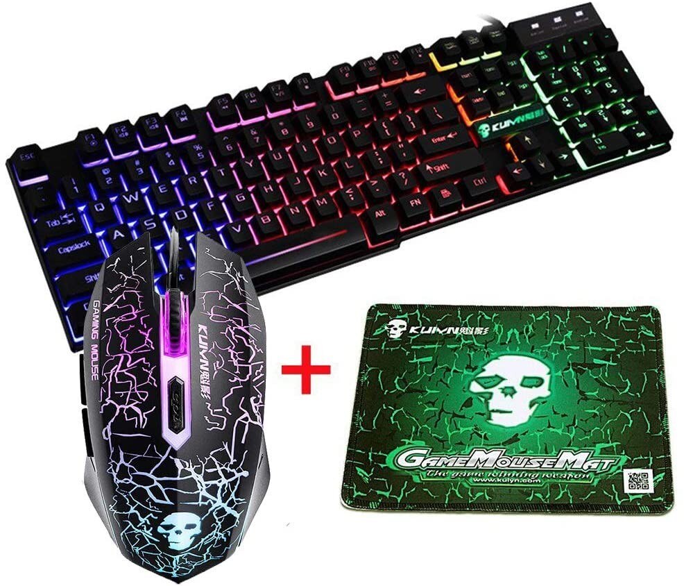Keyboard Mouse Combos With Mouse Pad Mechanical Keyboard Blue Black Switch 82-Keys Backlit Gaming Keyboard For PC Laptop: Default Title