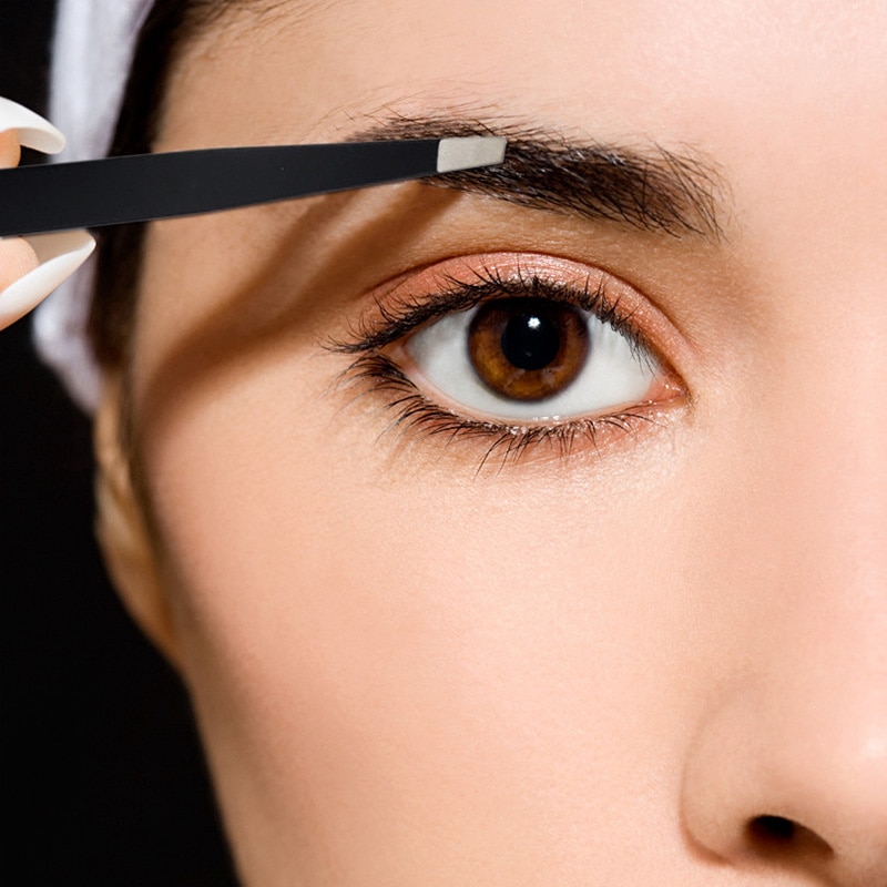 Brainbow-Juego de pinzas para cejas de 3 piezas, acero inoxidable, Punta inclinada/punta plana/ojos, herramientas de maquillaje para depilación facial