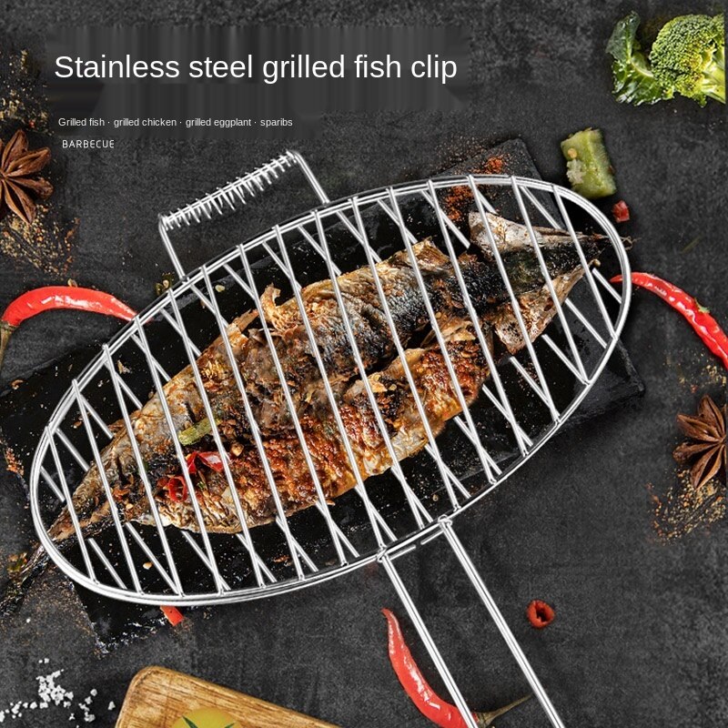 Grilled Fish Clip Stainless Steel Grilled Fish Rack Grilled Fish Mesh Clip Barbecue Wire Plywood round Barbecue Tools