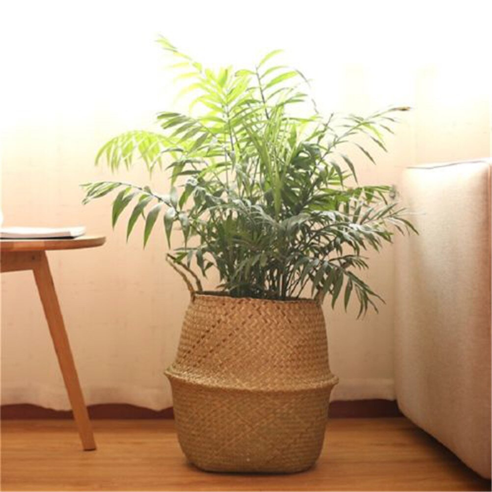 Flower Pot Storage Basket Rattan Straw Basket Seagrasss Wicker Folding Laundry Flower Vase Garden Hanging Basket Wedding: Dark Khaki