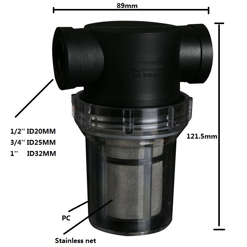 NuoNuoWell 1/2 ''3/4'' 1 ''Zichtbaar Transparant Waterleiding Pre-Filter Grote Stroom Tuin Irrigatie Connector 40 mesh Filter Netto