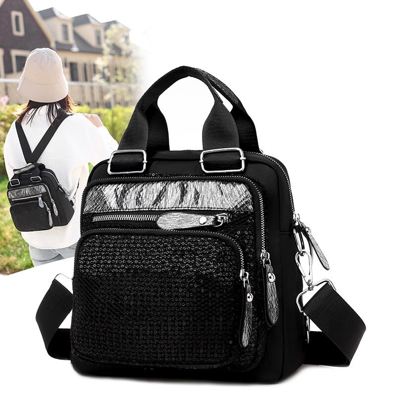 Shiny Vrouwen Rugzak College Black Multifunctionele Rugzak Vrouwelijke Schoudertas Nylon Reistas Dames Bakken Bagpack