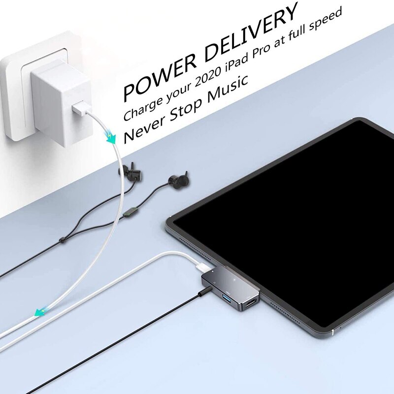 USB C Hub for iPad Pro 11/12.9 Adapter,4-In-1 Adapter with Aux 3.5mm Headphone Data Jack