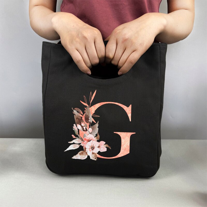 Fiambrera con estampado de letras rosas, bolsa de almuerzo refrigerada, portátil, aislante, para almacenamiento de comida, Picnic: 9PinkaG