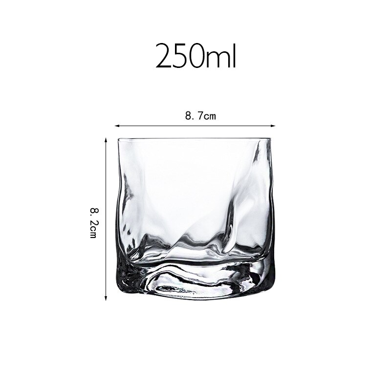 Whisky glas krumme whisky tumbler briller uregelmæssige folder verre vodka kopper personlighed brandy snifters iced whisky rock glas: Klar 250ml
