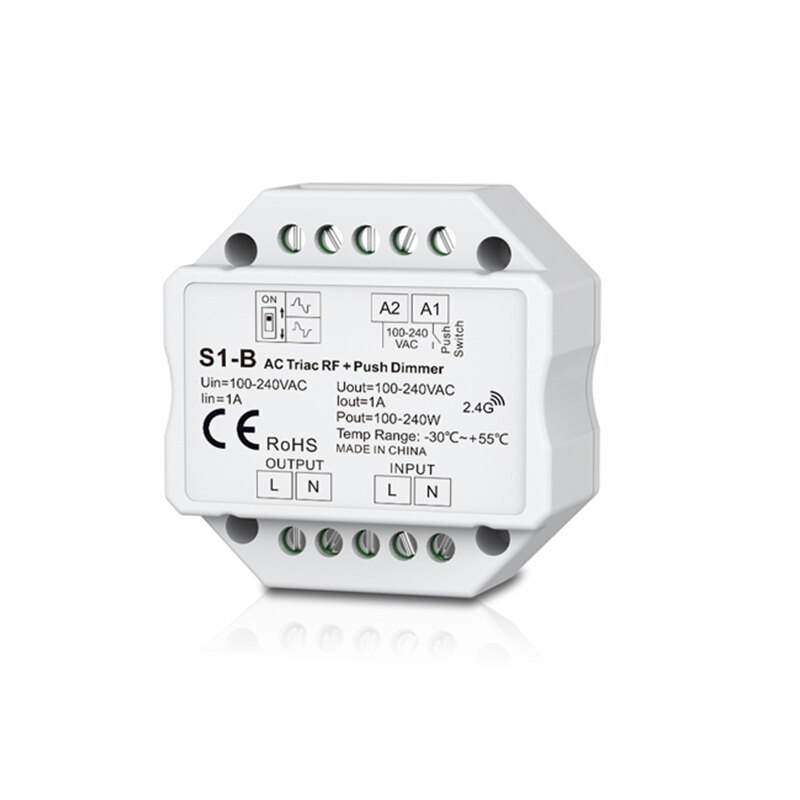 Led Triac Bulb Dimmer Built-in Dimmable 220V RF Wireless 100V-240VAC 1A 240W Output Push Dim Switch Controller: S1-B