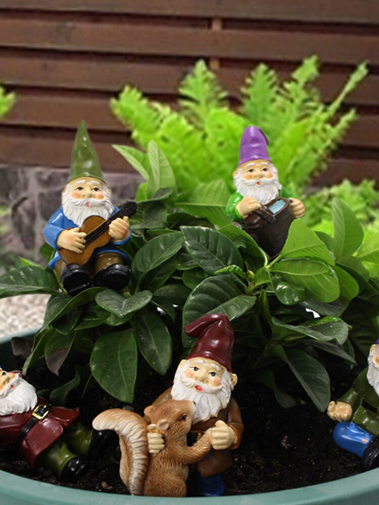 5PCS Waterproof Fairy Garden Miniatures Gnome Mini Cute Dwarf Figurines For Garden Yard Decoration Naughty Pleasant Atmosphere