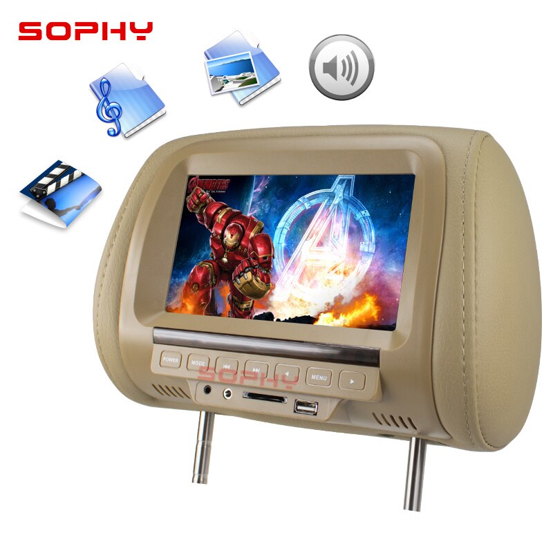 Universal 7 inches Automobile Car Headrest Monitor Rear Seat Entertainment Multimedia Player General AV USB SD MP4: SH7038MP5-Beige