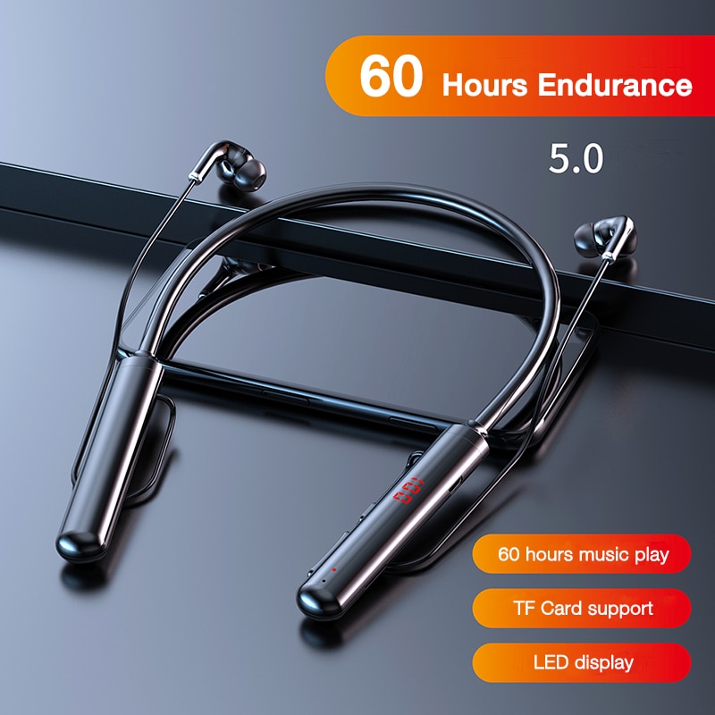 EARDECO-auriculares inalámbricos con Bluetooth y banda para el cuello, graves con audífonos estéreo de cancelación de ruido, batería de larga duración, TF, 600mAh
