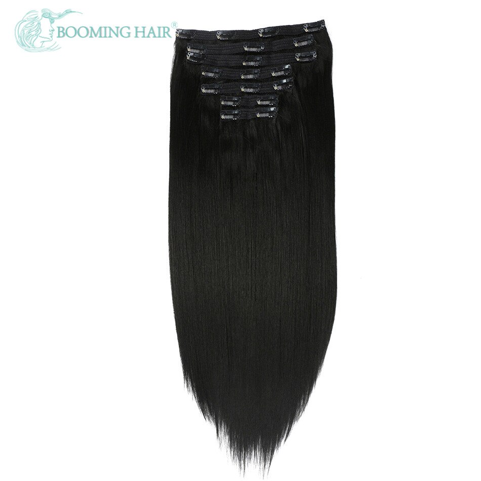 Straight Hair Synthetic Clip In Extensions 140G 24 Inches 7Pcs/Set For Women High Temperature Fiber By BOOMING HAIR: #1B
