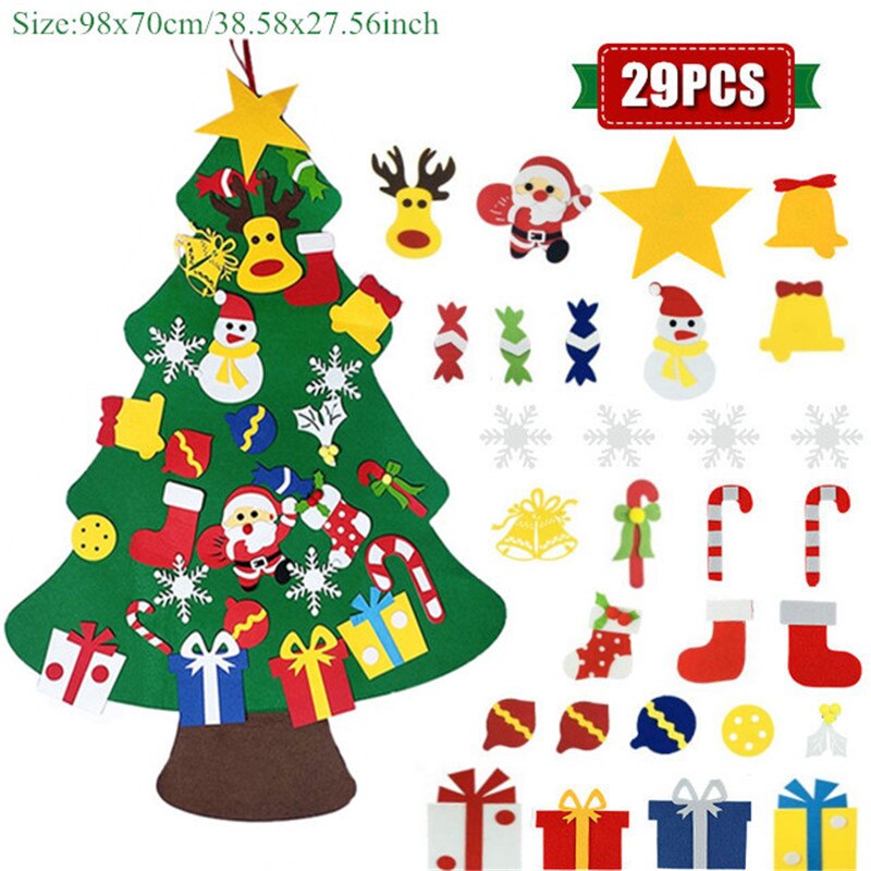 Niños DIY árbol de Navidad fieltro adornos navideños para el hogar de Navidad Natal Año puerta colgando de la pared Decoración