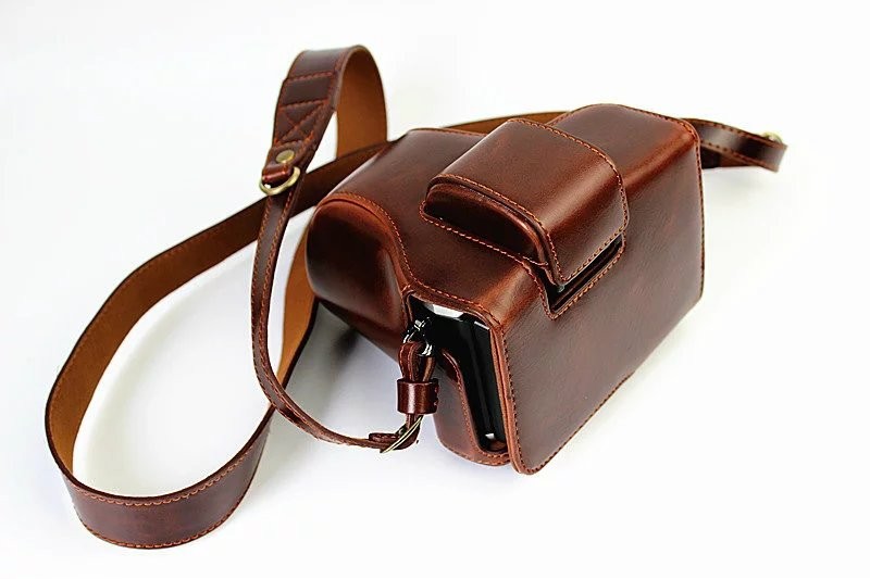 Luxury PU Leather Camera Case Cover for Olympus OMD EM10 II EM10 Mark II (14-42mm Lens) Open battery With Strap