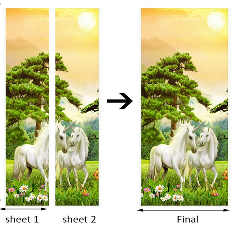 2 stuks/set Zelfklevende Deur Sticker 3D Bos Dier Behang Woonkamer Home Decor Plakken PVC Waterdichte Deur Muur sticker