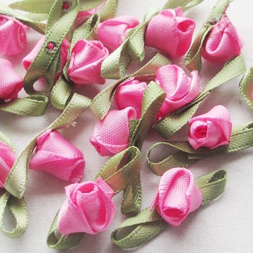 20 stuks mini satijnen lint, mooie linten, rozenapplicaties, huwelijksversiering: Fuchsia
