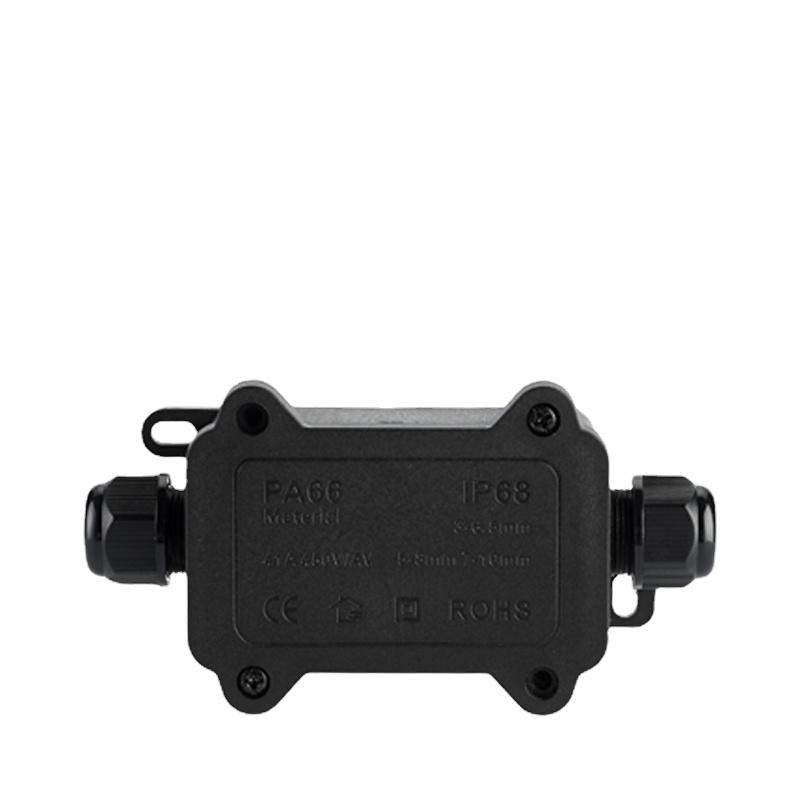 IP68 Outdoor Waterproof Junction Box – Black, 3 Way Mini Connector Box with PC Plastic and Terminal, for Buried Wires