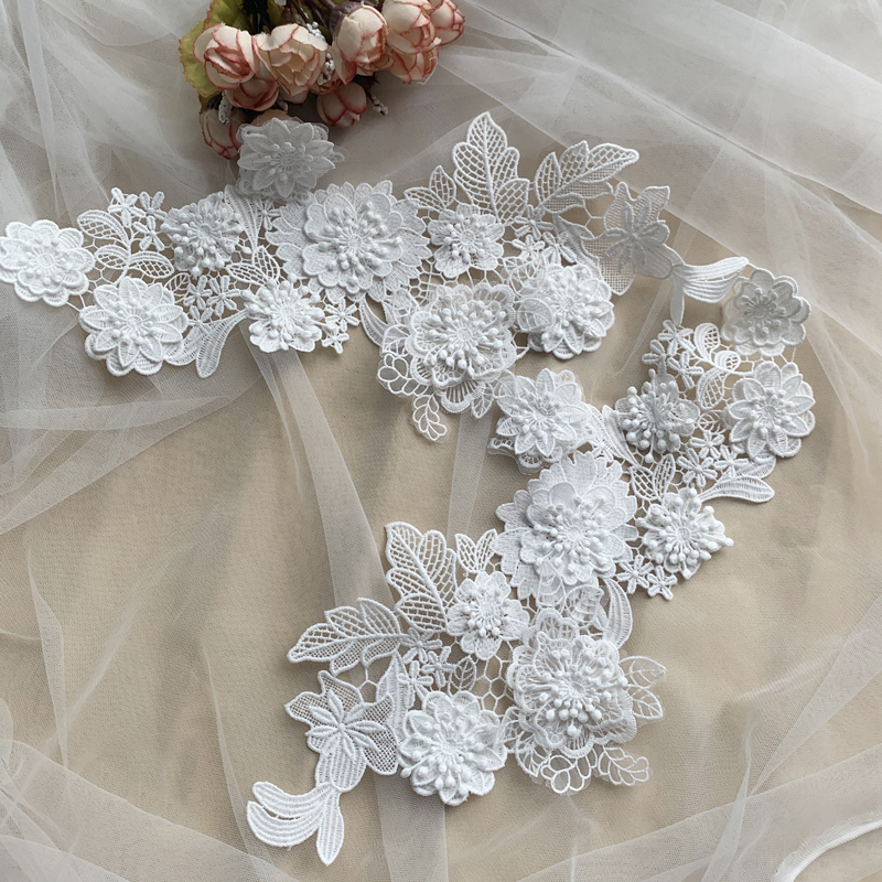 Melk Zijde Borduurwerk Meerlagig 3D Bloemen Kant Spiegel Applique, Decoratief Naaien Accessoires, Trouwjurken, RS2899