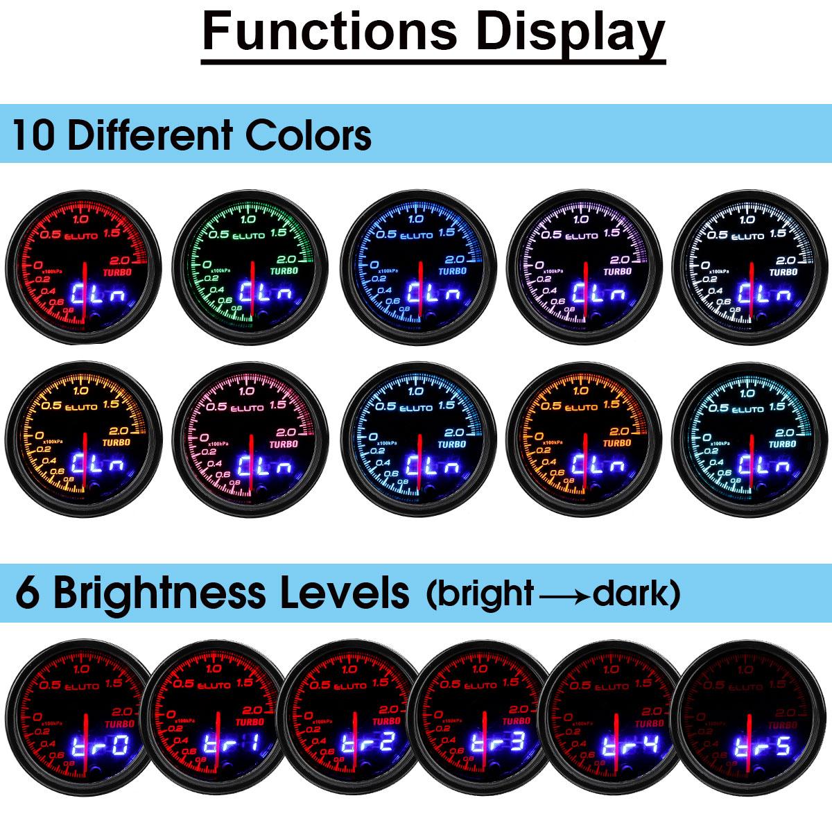 2" 52mm Dual Digital Turbo Boost PSI Bar Water Oil Temp Pressure Volt EGT Gauge