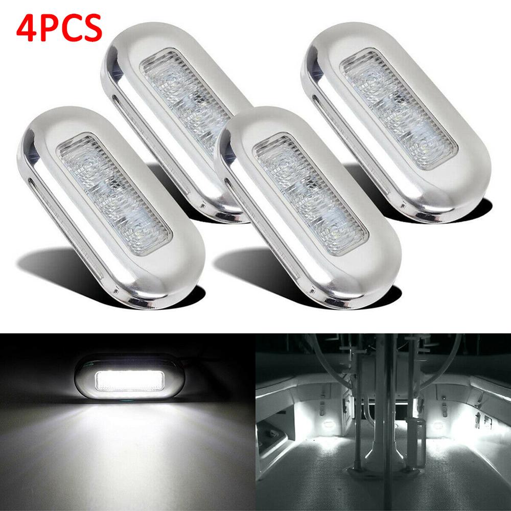 4pcs Boat Marine Grade 12V Large Waterproof Cool Blue LED Courtesy Lights Stair Deck: 12V  White