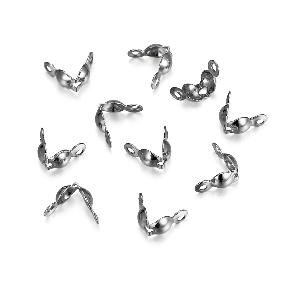100 unids/lote conector de acero inoxidable cierre cadena de bolas extremo engarzado conector de tapa de cuentas para hacer joyería hallazgos componente DIY